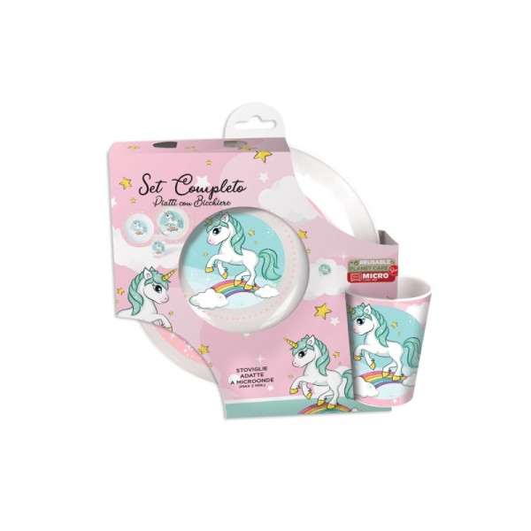 SET PAPPA ASILO BAMBINA PICNIC UNICORNO TRE PEZZI