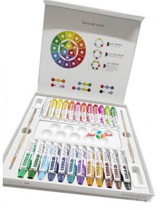 Acquerelli da 12 colori in scatola con chiusura magnetica e Pennello Tinta  Unita