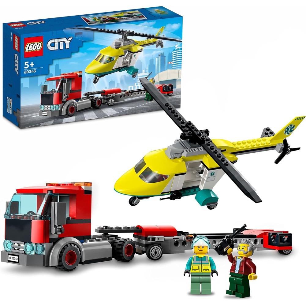 LEGO 60343 City Great Vehicles Trasportatore di Elicotteri di Salvataggio,  Camion Giocattolo, Giochi per Bambini e Bambine dai